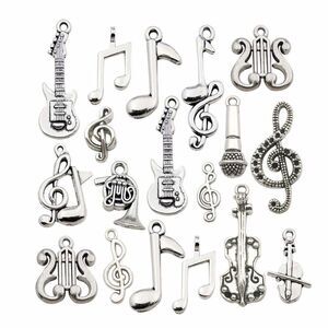 70pcs Craft Supplies Instrument Silver Music Notes Charms Pendants for Crafting